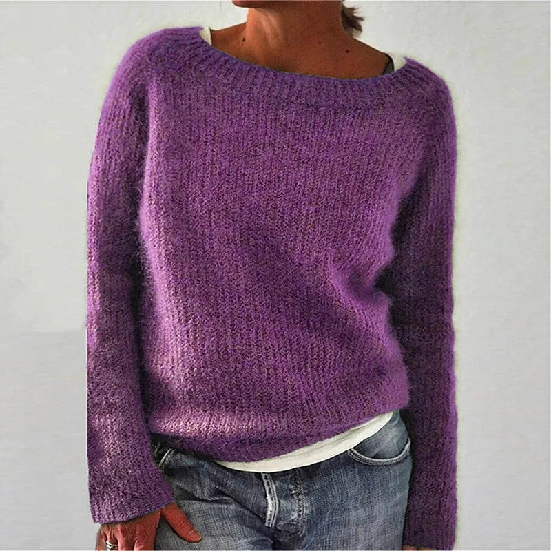 Women's relaxed-fit casual knit pullover sweater in soft breathable fabric for chic everyday style
