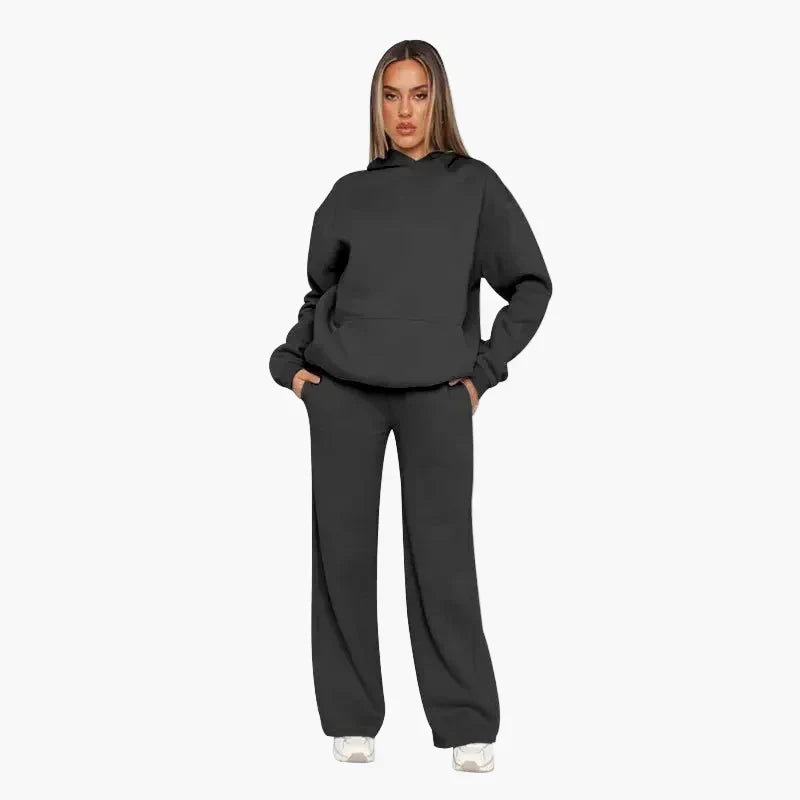 Women's casual loungewear set cozy hoodie with kangaroo pocket and wide leg pants everyday comfort