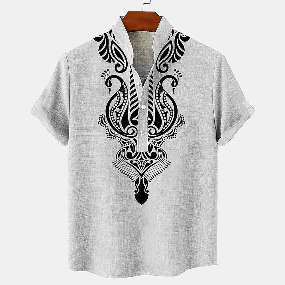 Relaxed-fit Hawaiian-inspired short sleeve shirt with subtle crested print, lightweight breathable fabric