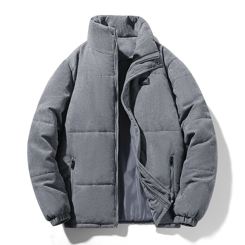 Men's black insulated padded weatherproof jacket with mid-weight padding for cold winter warmth