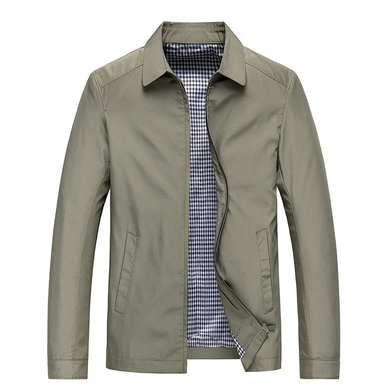 Men's zip-up casual jacket long sleeves checked lining everyday versatile lightweight layer