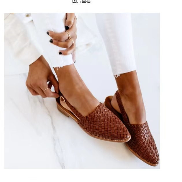 Women's pointed toe flat mule sandals with adjustable buckle strap, breathable slip-on summer style