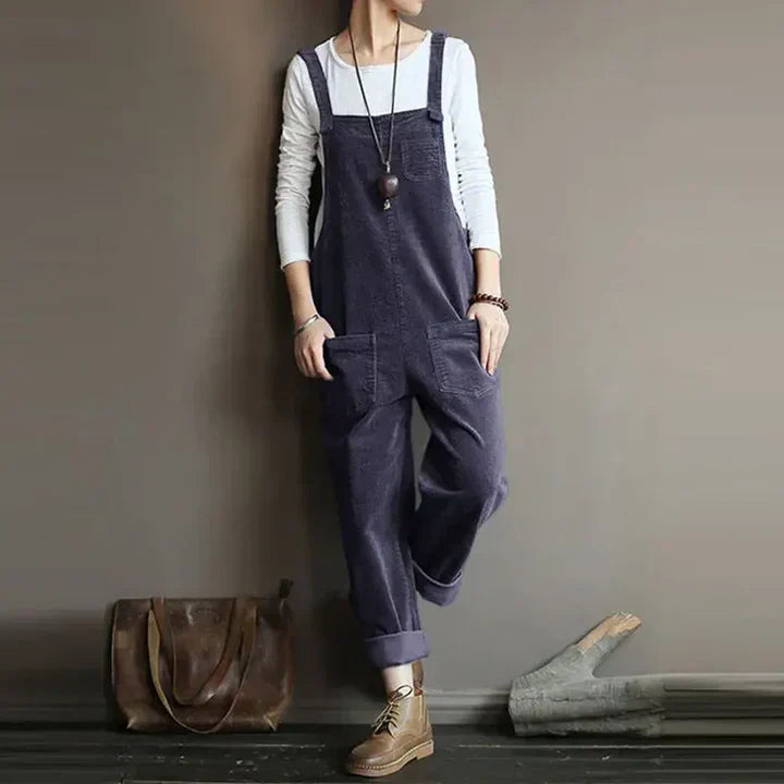 Women's relaxed fit blue denim overalls with adjustable straps for versatile everyday wear