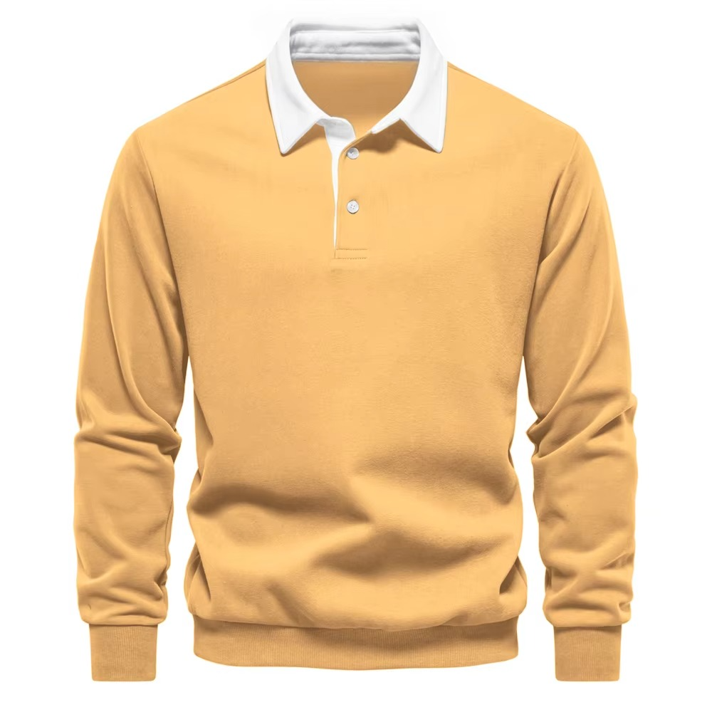 Men's navy blue polo neck cotton sweatshirt with classic collar, versatile work-to-weekend casual fit
