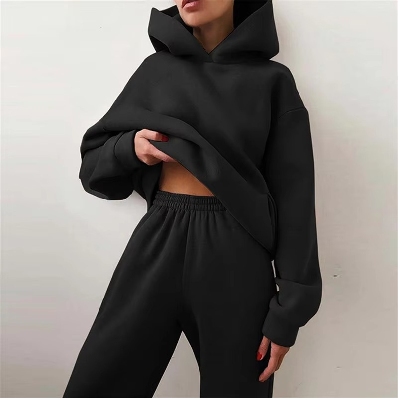 Women's cozy two-piece tracksuit set oversized hoodie and elastic waist pants fall casual style