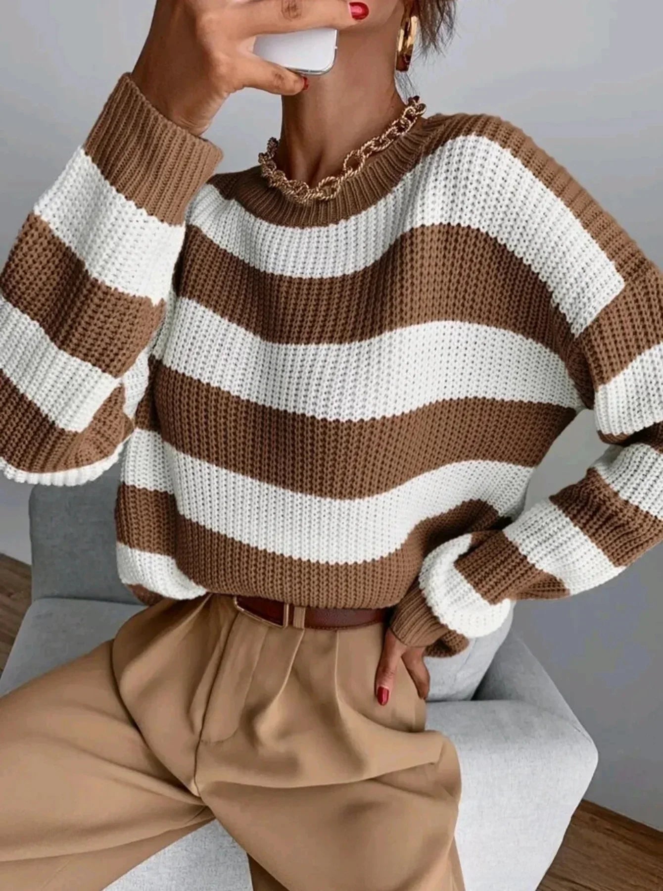 Women's cashmere turtleneck sweater striped pattern cozy chic winter knit soft warm silhouette