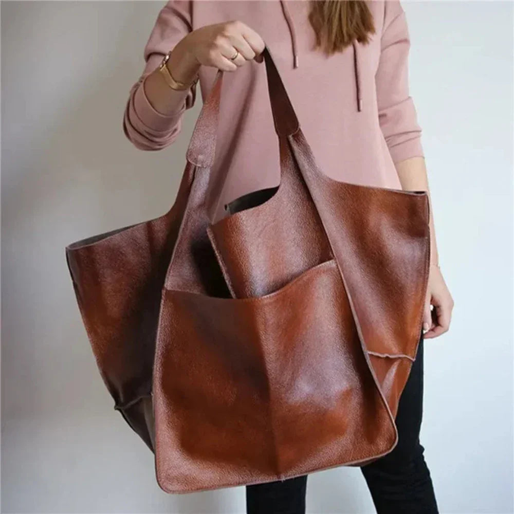Janet vegan leather tote bag for women, spacious structured silhouette with front pocket