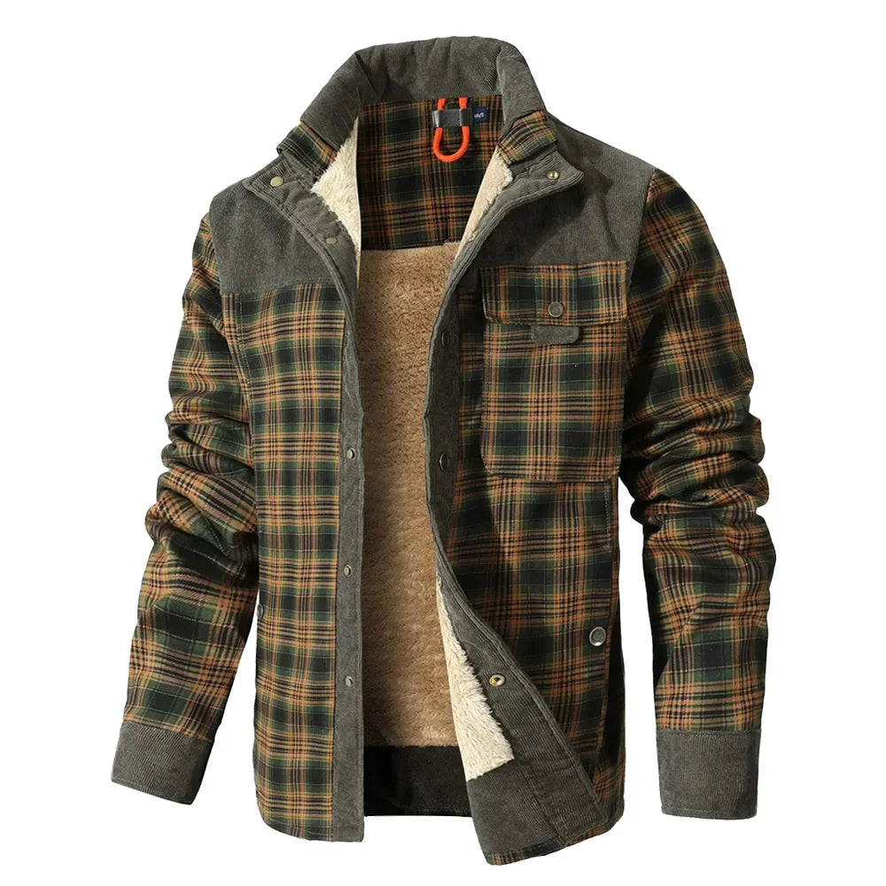 Men's plaid corduroy shirt jacket relaxed fit fleece-lined shacket in classic rugged pattern