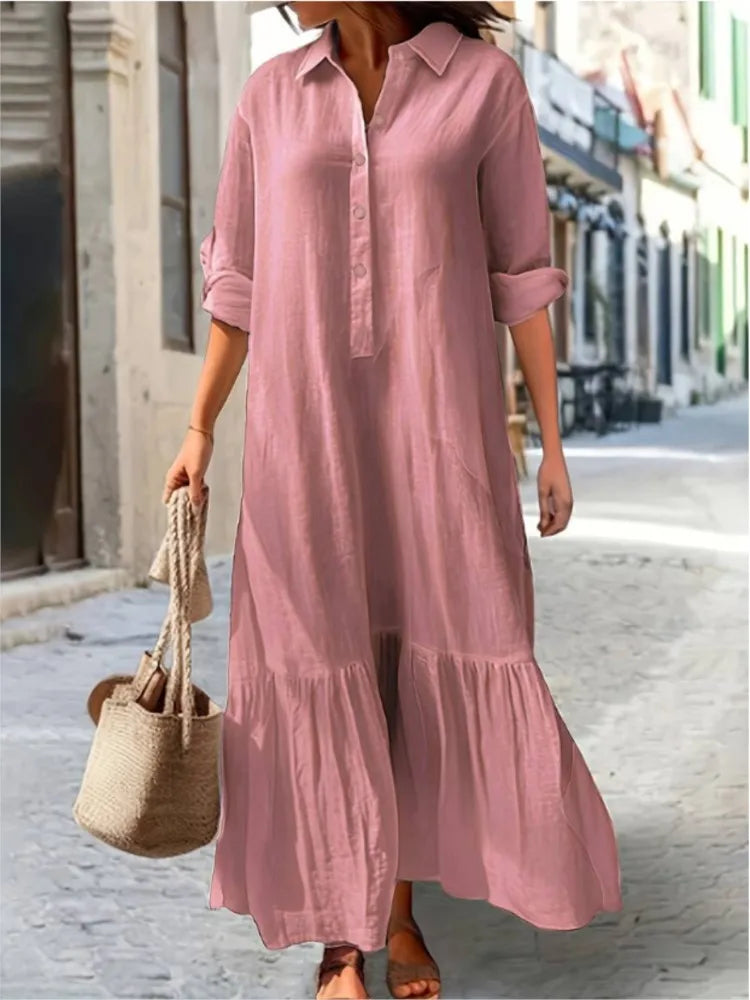 Laura tiered shirt maxi dress women breathable 100% cotton ankle-length relaxed silhouette summer