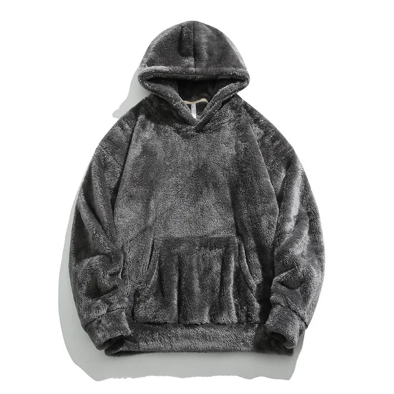 Men's oversized gray fleece hoodie relaxed fit with plush soft interior for everyday warmth