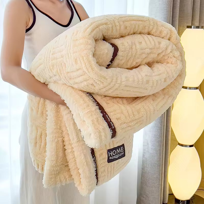 Plush velvet throw blanket with coral fleece reverse, dual-texture cozy design for sofa and bed styling