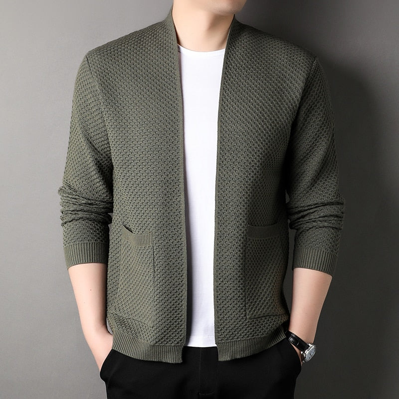 Arthur men's slim fit knitted cardigan with pockets, versatile textured layer for everyday comfort