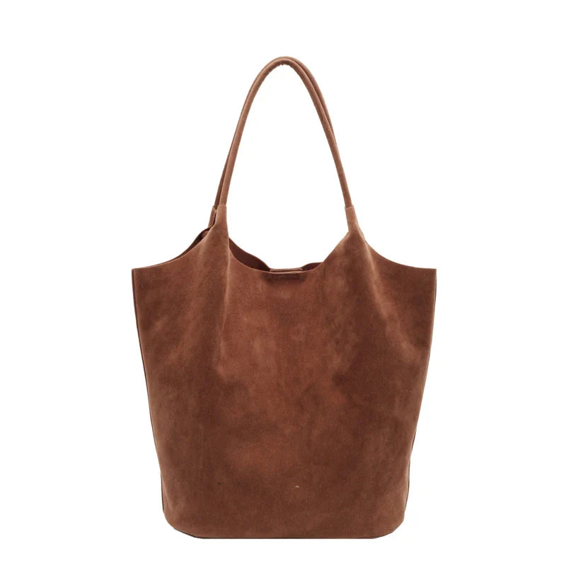 Judy faux suede tote bag slouchy open-top design with dual long handles for work and weekend