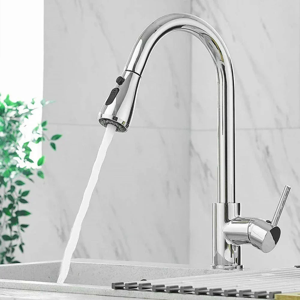 Minimalist pull-out kitchen faucet matte black finish stainless steel modern space-saving design