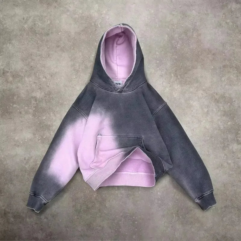 Gothic hip hop gradient pullover unisex relaxed fit soft breathable fabric bold color fade design
