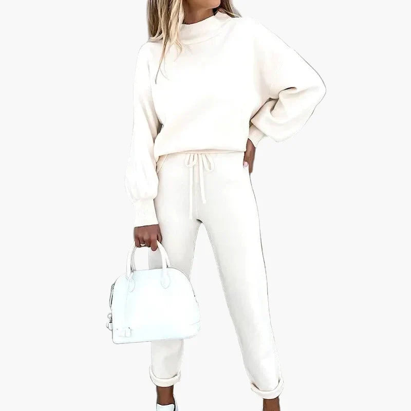 Women's casual two-piece set featuring wide-leg pants and long-sleeve shirt in relaxed streetwear fit