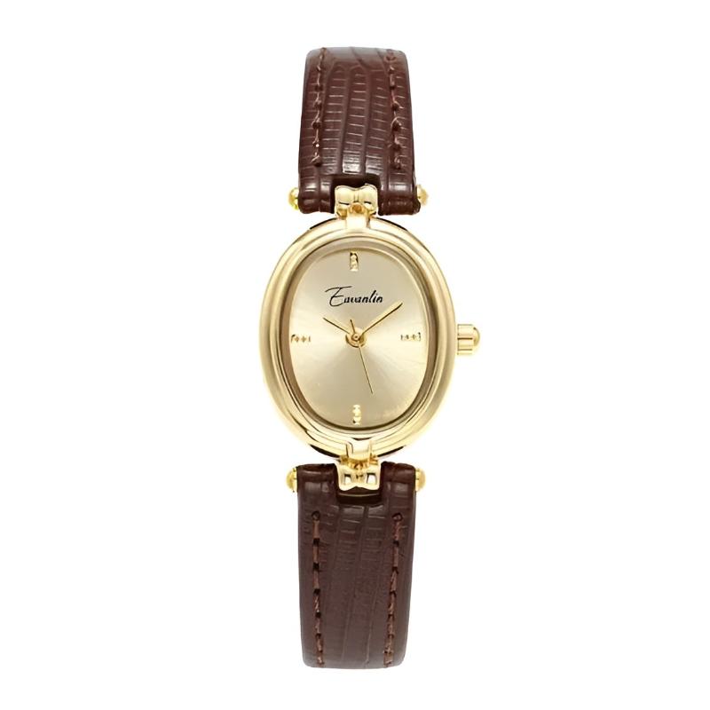 Amelia oval women's watch with textured faux leather adjustable strap for everyday sophistication