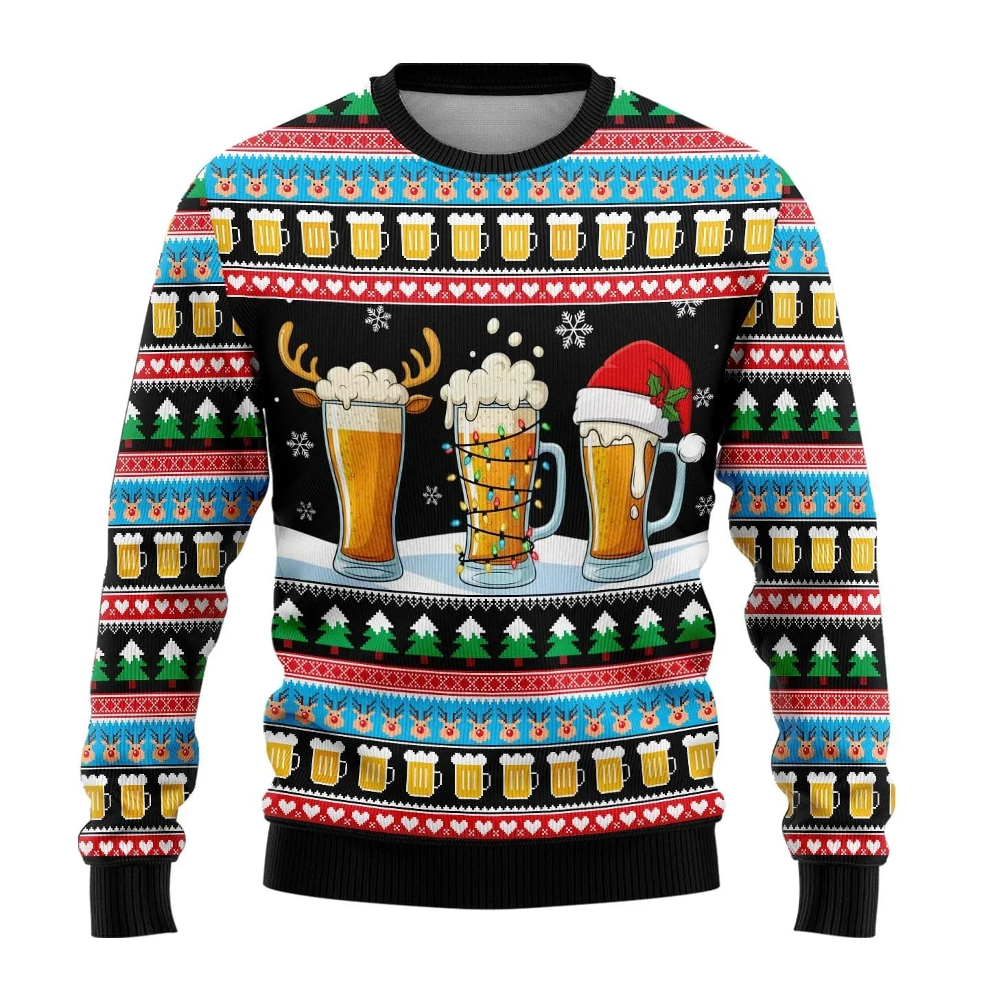 Men's red Christmas sweater classic fit with festive snowman print, perfect for holiday parties