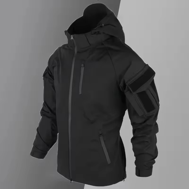 Men's black tactical waterproof combat training suit multi-pocket rugged all-weather outdoor gear