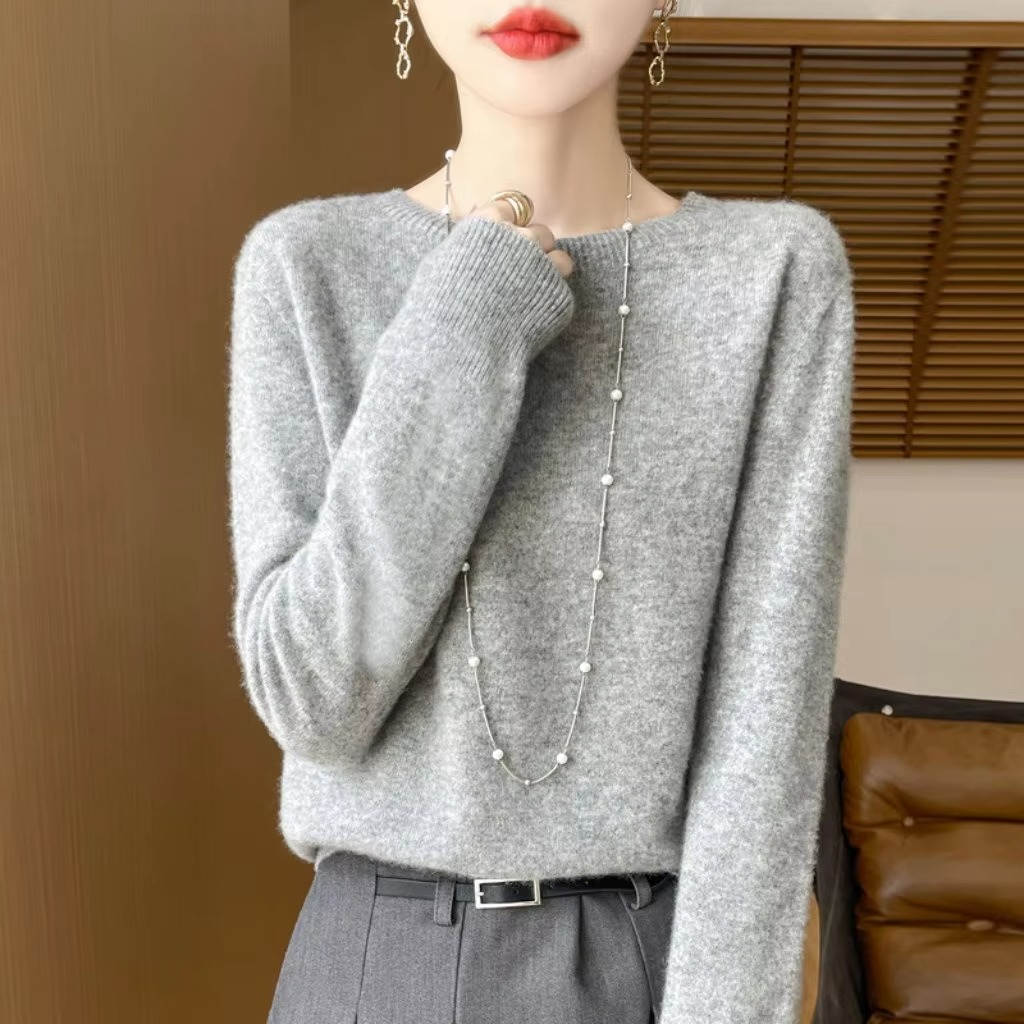 Women's wool blend knit pullover sweater loose fit cozy soft timeless style for fall winter
