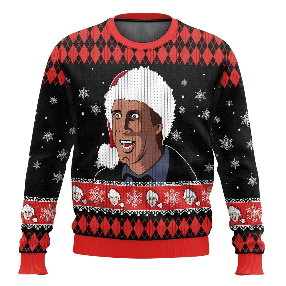Men's relaxed-fit Christmas sweater with festive ski-themed print, cozy holiday knit for winter