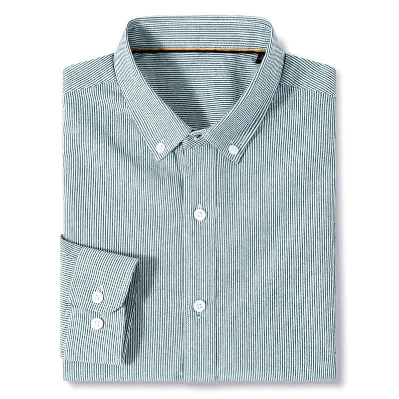 Men's slim fit Oxford cotton shirt light blue white stripes breathable lightweight spring professional