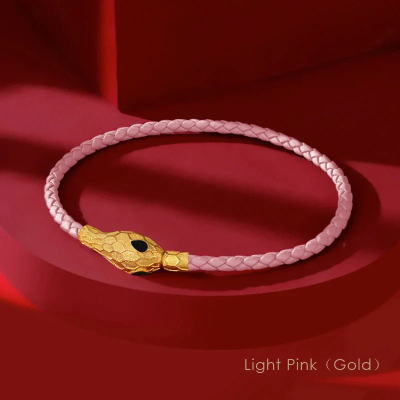 Bold handwoven leather bracelet with gold serpent clasp, unisex braided design by Urbann-Vibe