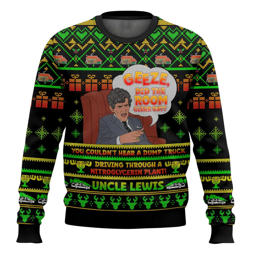Men's relaxed-fit Christmas sweater with festive ski-themed print, cozy holiday style