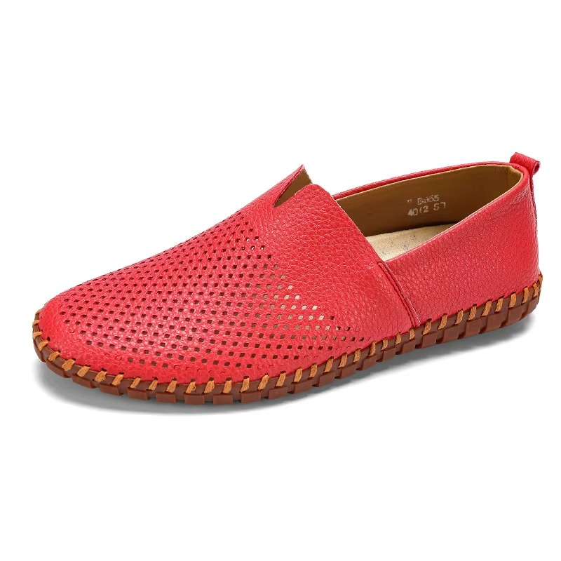 Plus size men's black PU leather slip-on loafers handmade breathable smart-casual comfort fit