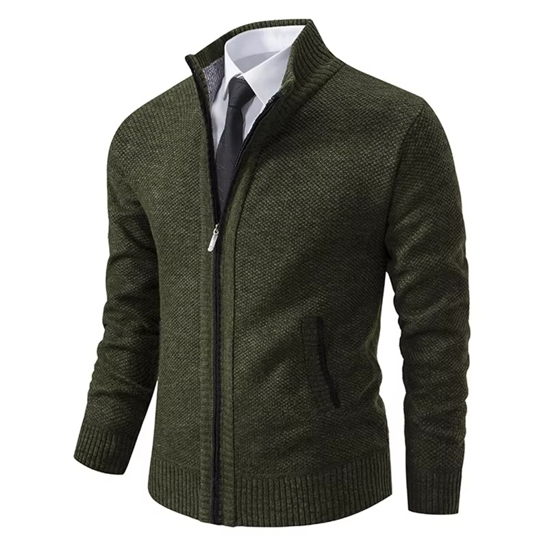 Men's fleece lined stand collar zip cardigan warm winter jacket cozy versatile fall layering