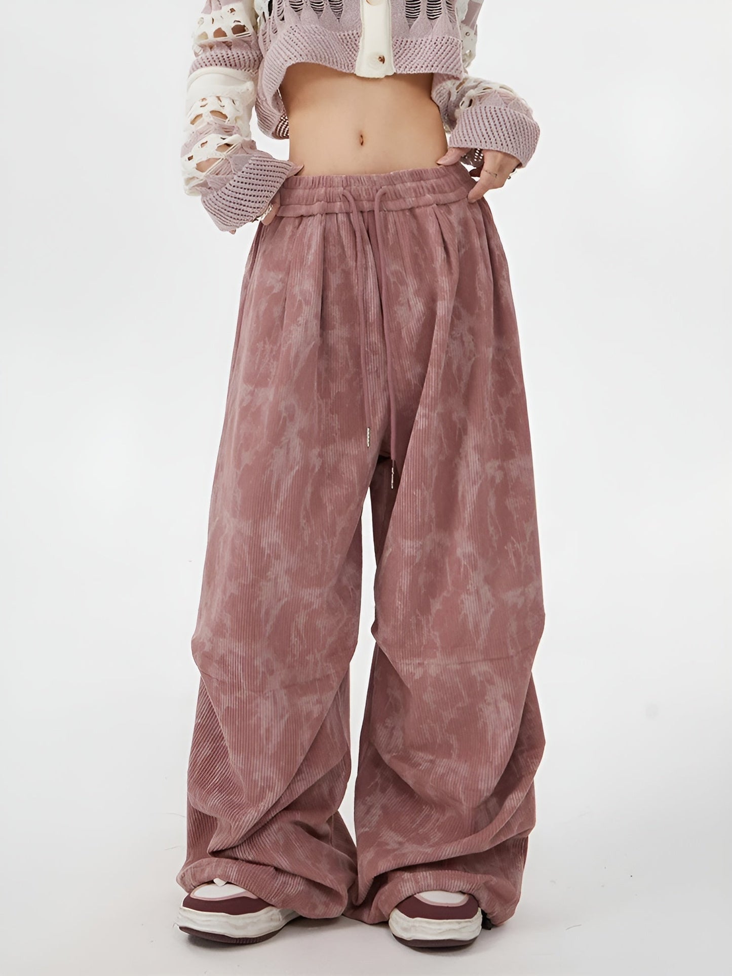 Black corduroy oversized sweatpants grunge fit elastic waist acid-wash finish multi-pocket goth streetwear