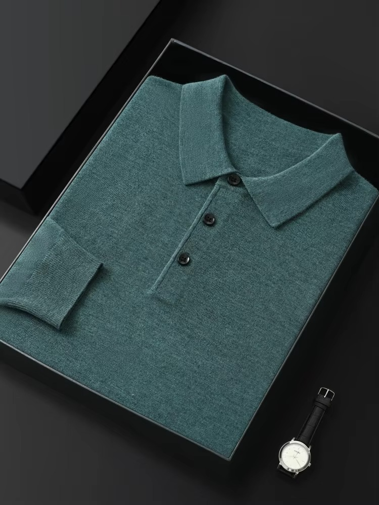 Men's merino wool polo collar sweater lightweight ultra-soft cashmere blend for everyday warmth