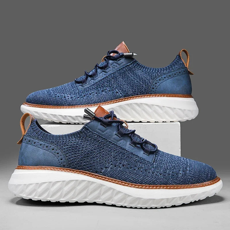 Men's gray breathable mesh knit sneakers with seamless adaptive upper and lightweight cushioned sole