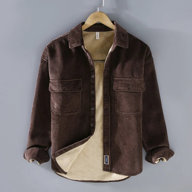 Tharin brown corduroy shirt casual cotton blend with textured finish for cold weather layering