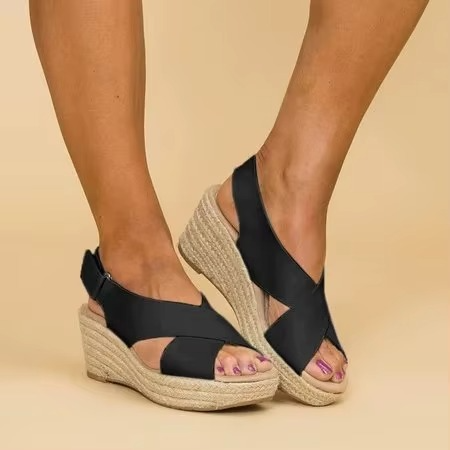 Women's peep toe wedge platform sandals slip-on style with cushioned footbed for all-day comfort