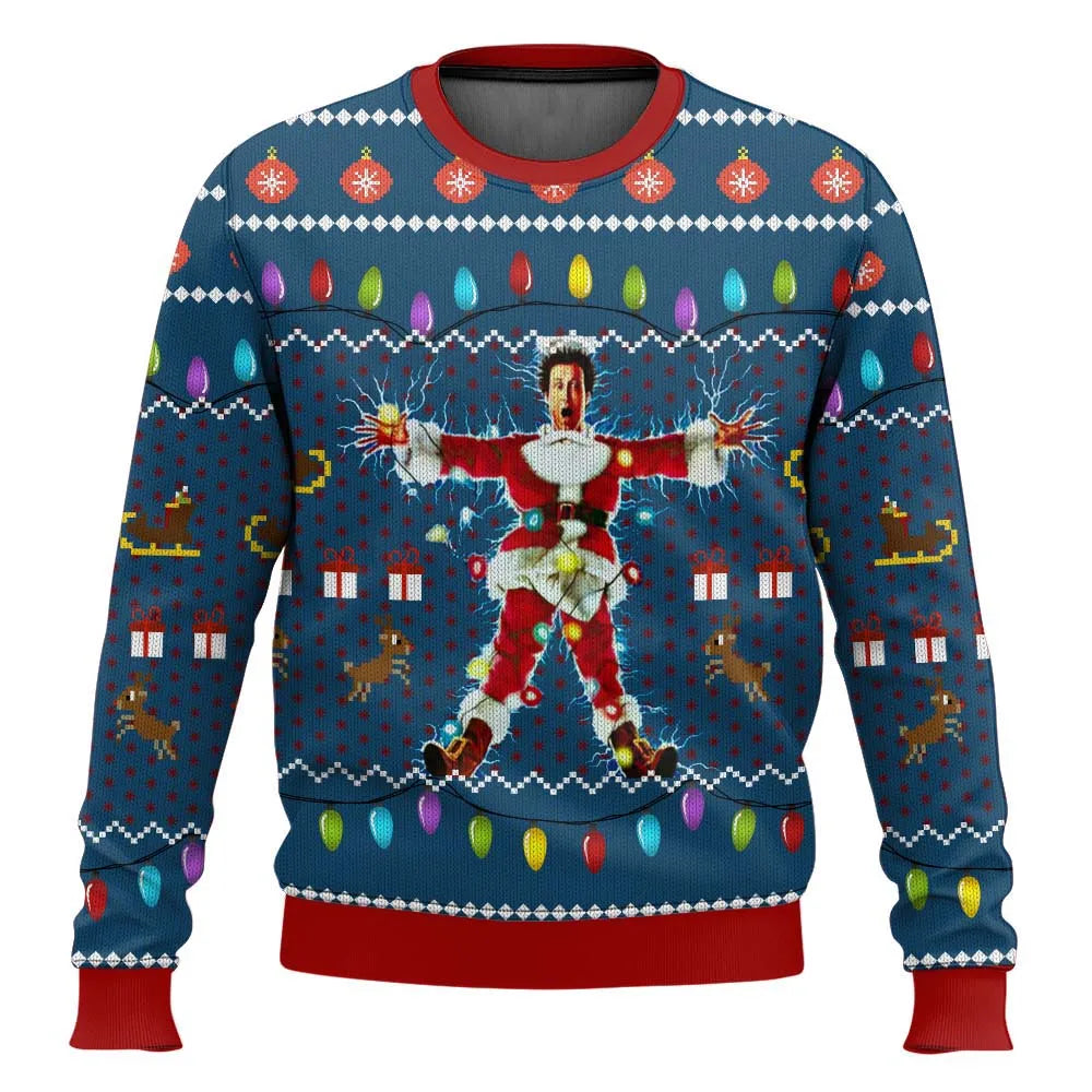 Men's relaxed-fit Christmas sweater with festive ski-themed print, cozy holiday knit for winter
