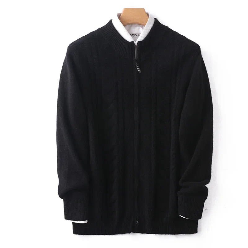 Unisex mock neck zip cashmere wool knit sweater, soft warm fall winter layer in neutral tones