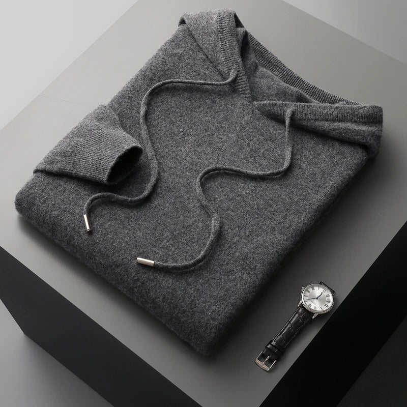Castillo merino wool pullover hoodie, cashmere-soft formal business casual slim fit knit sweater