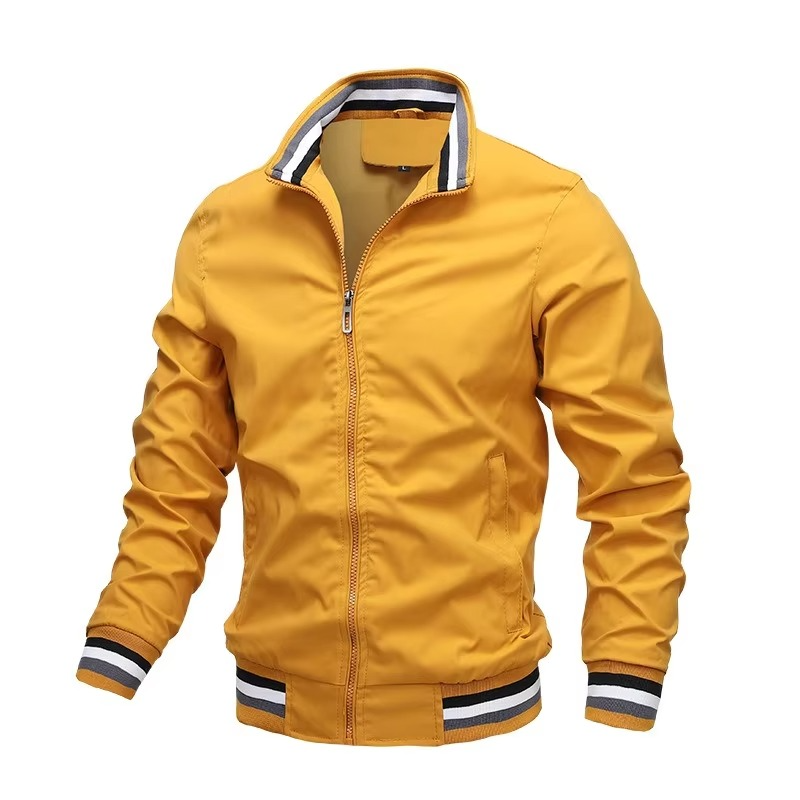Men's waterproof windbreaker jacket stand collar slim fit navy blue winter weather-ready layer