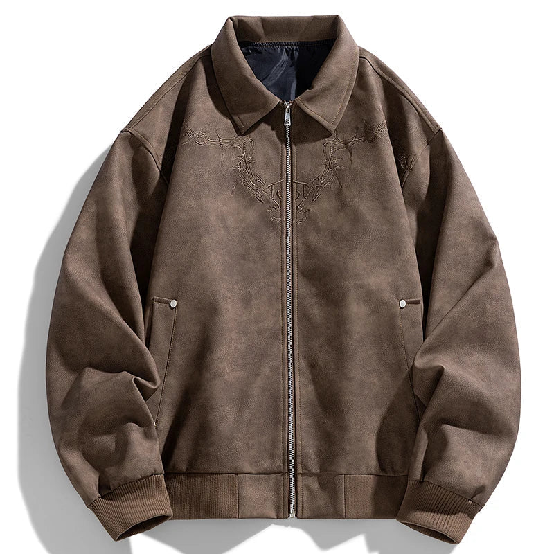 Anthrax black faux suede oversized jacket with embroidered pattern and studded pockets edgy streetwear