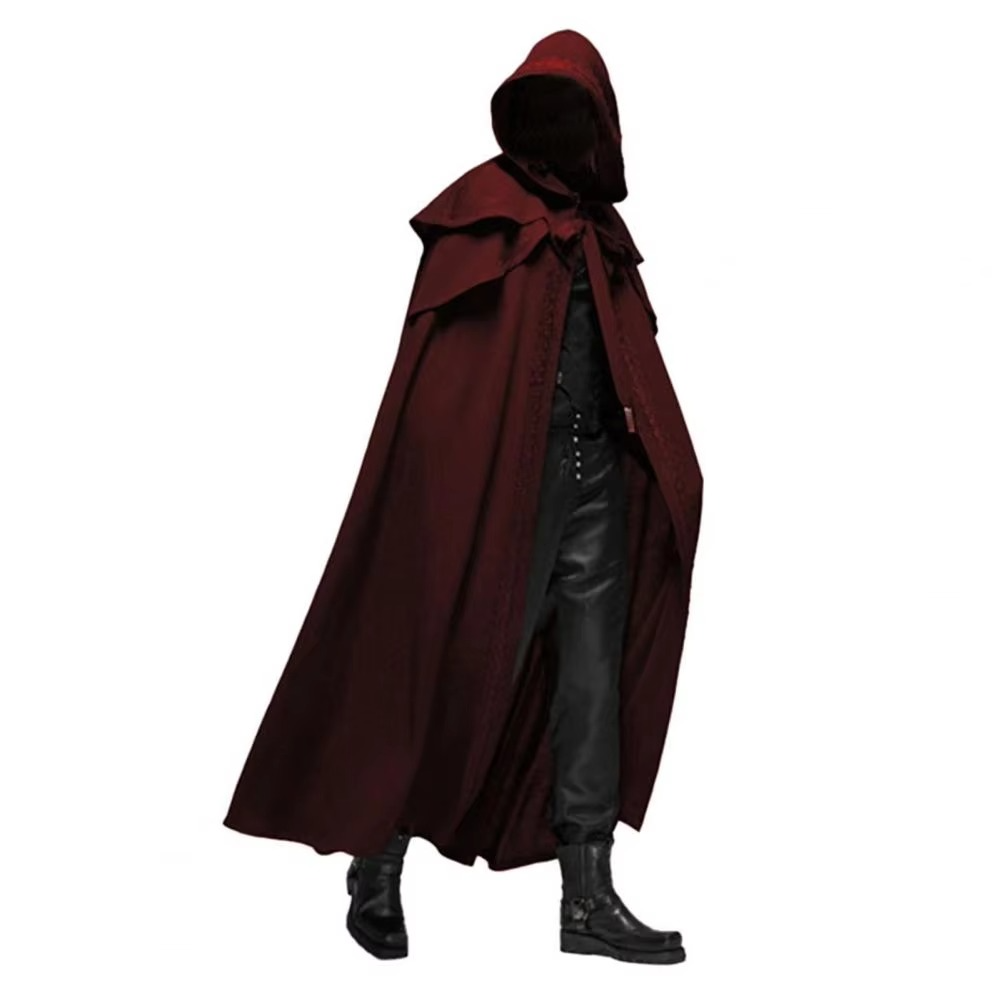 Black steampunk gothic unisex tailcoat theatrical silhouette with dramatic cosplay cut