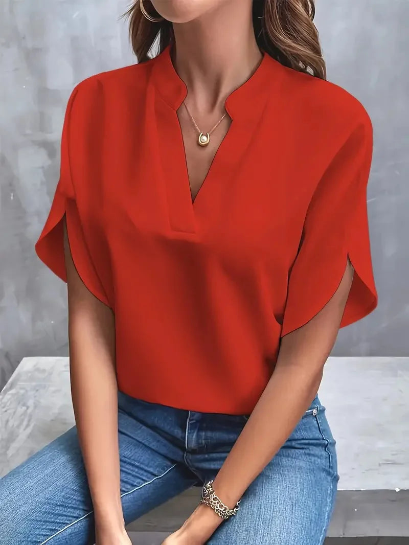 Women's ivory silk chiffon drape blouse with flutter sleeves, soft floaty silhouette