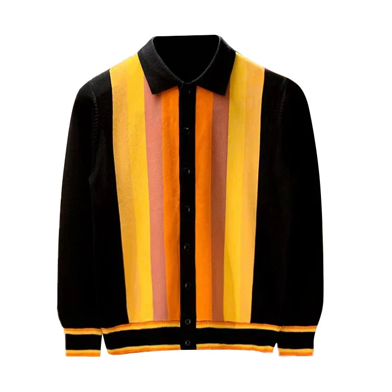 Multicolor vertical stripe button-up cardigan lightweight knit retro vintage style everyday layering piece