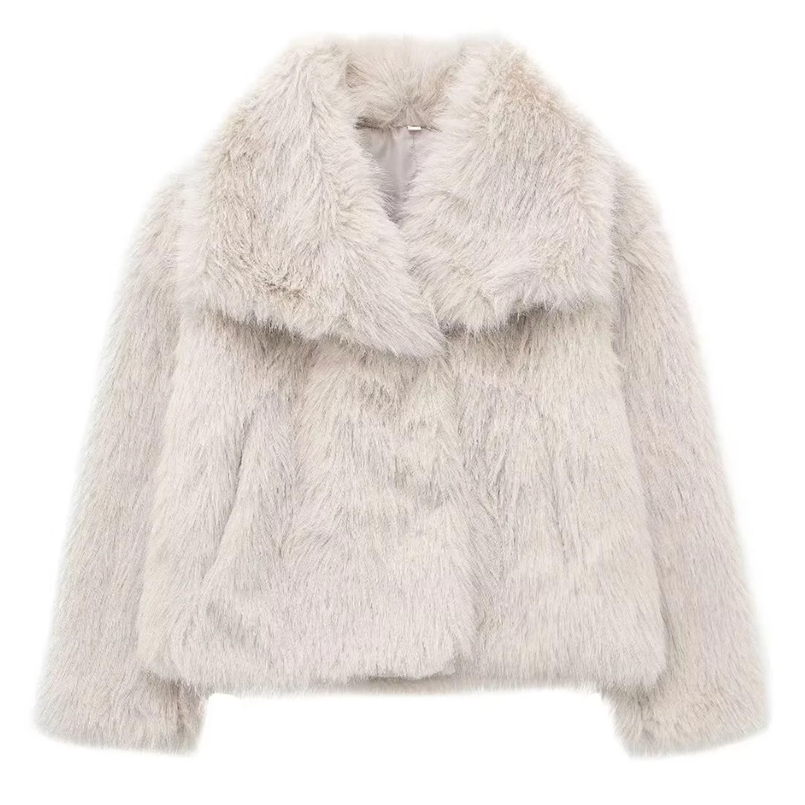 Women's luxe faux fur coat plush fluffy texture relaxed cut elegant autumn winter outerwear