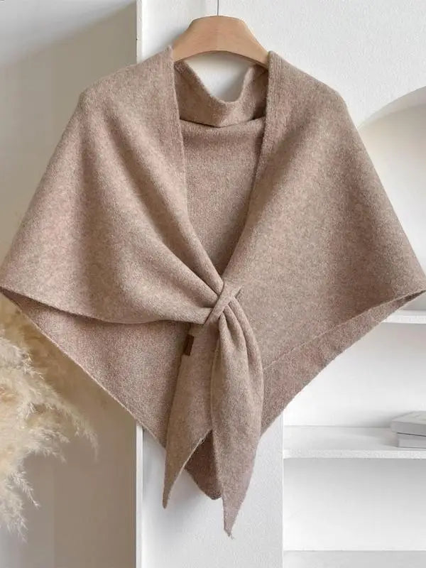 Women's soft winter knit shawl wrap in elegant solid color, warm breathable everyday style