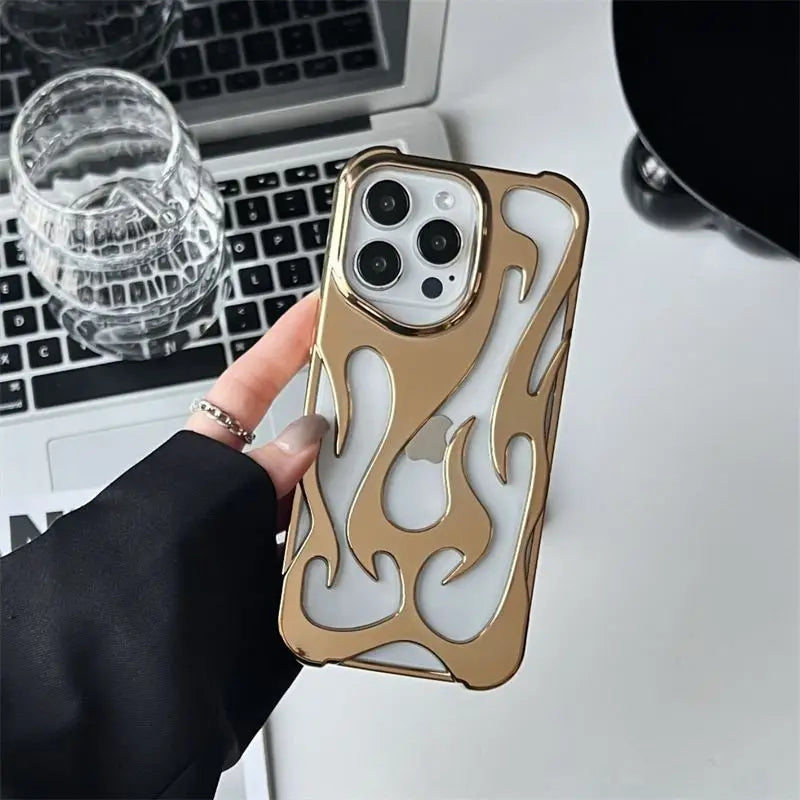 Bold 3D flame design shockproof iPhone case soft silicone metallic slim grip-friendly shell