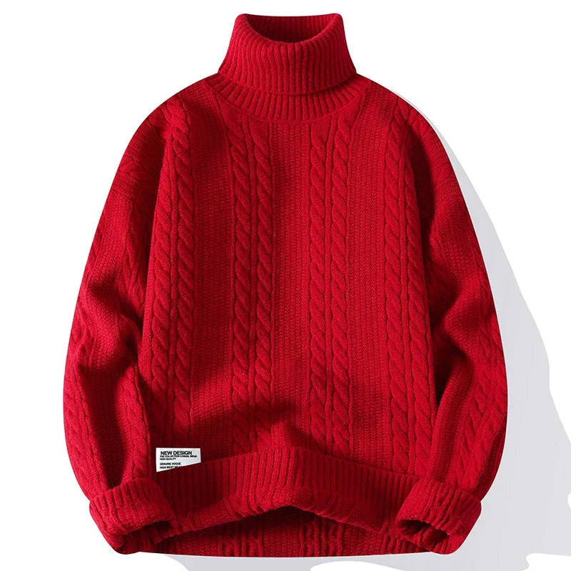Women's cream cable knit turtleneck sweater slim fit with full textured pattern