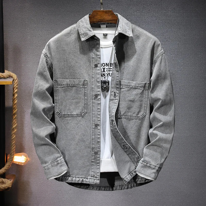 Men's TrendAura Rochefort Paris midweight denim jacket structured fit minimal detailing blue
