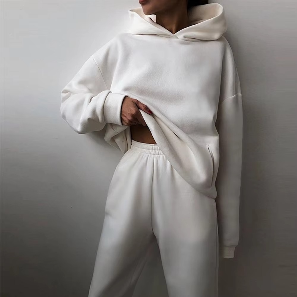 Women's cotton tracksuit set with oversized hoodie and relaxed joggers for effortless lounge style