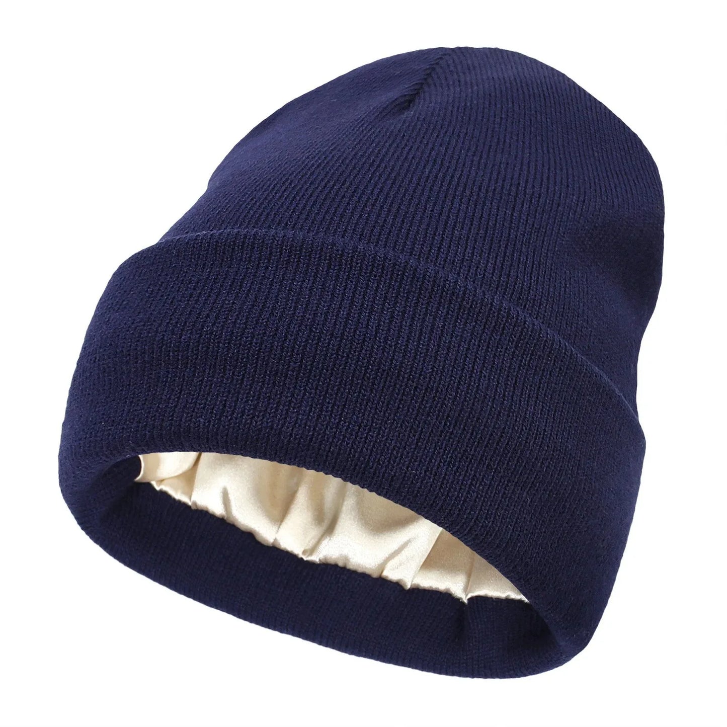 Sienna ribbed knit cuffed beanie with satin lining, unisex casual everyday hat in warm tones